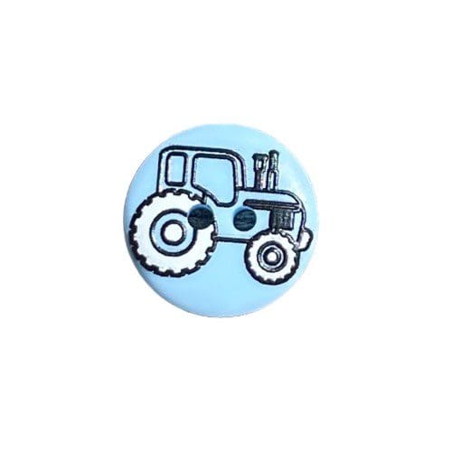 Blå knap med traktor 15 mm